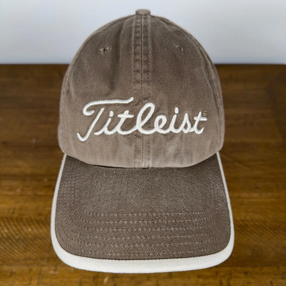 VTG Titleist Hat Mens Brown Script Logo Adjustable Cotton Golf Dad Cap Y2K